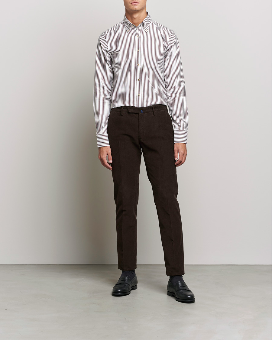 Herren | Hemden | Stenströms | Slimline Striped Pinpoint Oxford Shirt Brown