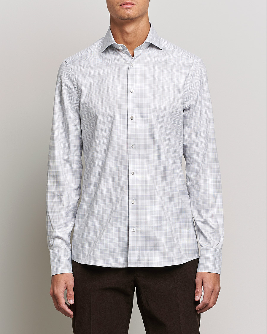 Herren | Hemden | Stenströms | Slimline Cut Away Checked Shirt Green