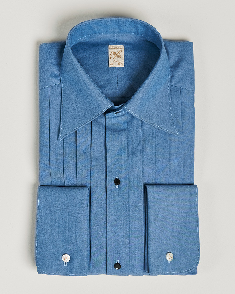 Herren | Hemden | Stenströms | 1899 Slimline Denim Tuxedo Shirt Blue