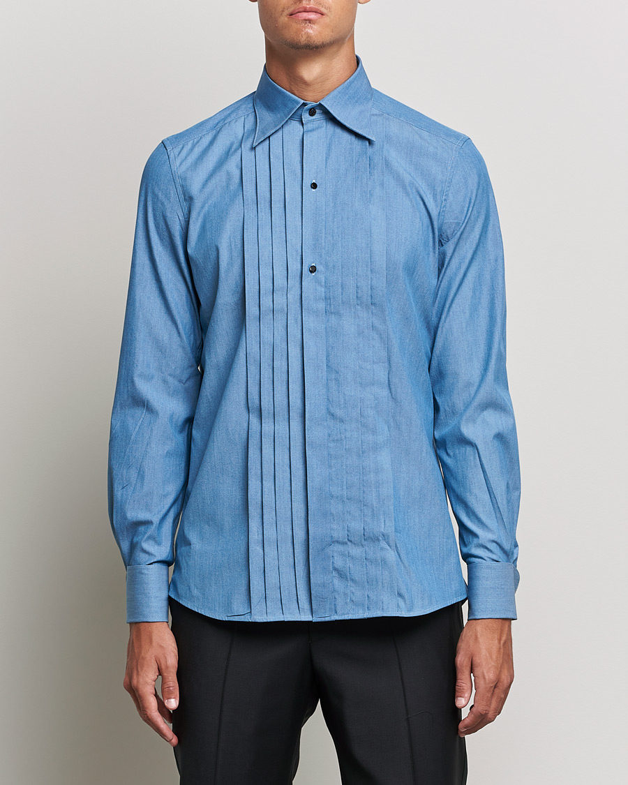 Herren | Anzugshemden | Stenströms | 1899 Slimline Denim Tuxedo Shirt Blue