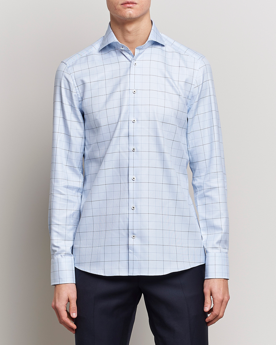 Herren |  | Stenströms | Slimline Cut Away Windowpane Shirt Blue