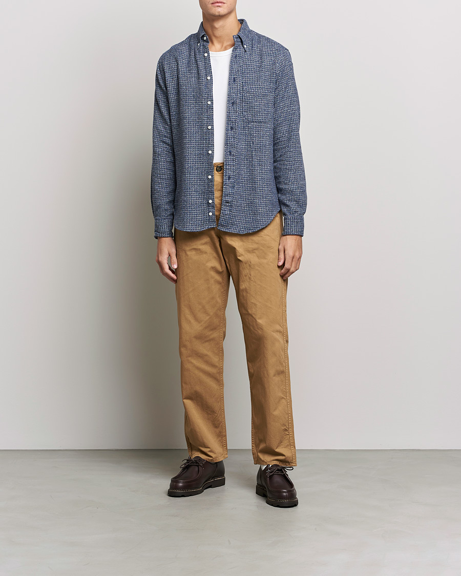 Herren | Hemden | Gitman Vintage | Button Down Houndstooth Flannel Shirt Dark Blue