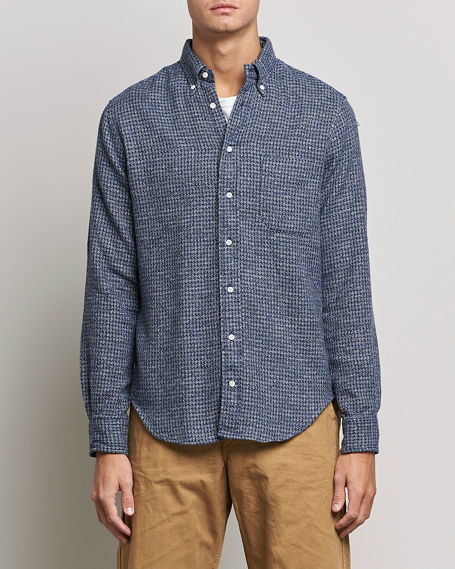 Herren | Hemden | Gitman Vintage | Button Down Houndstooth Flannel Shirt Dark Blue