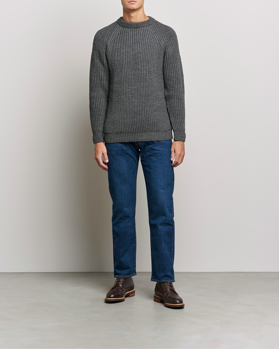 Herren | Pullover | Gloverall | Fisherman Rib Chunky Wool Crew Neck Grey