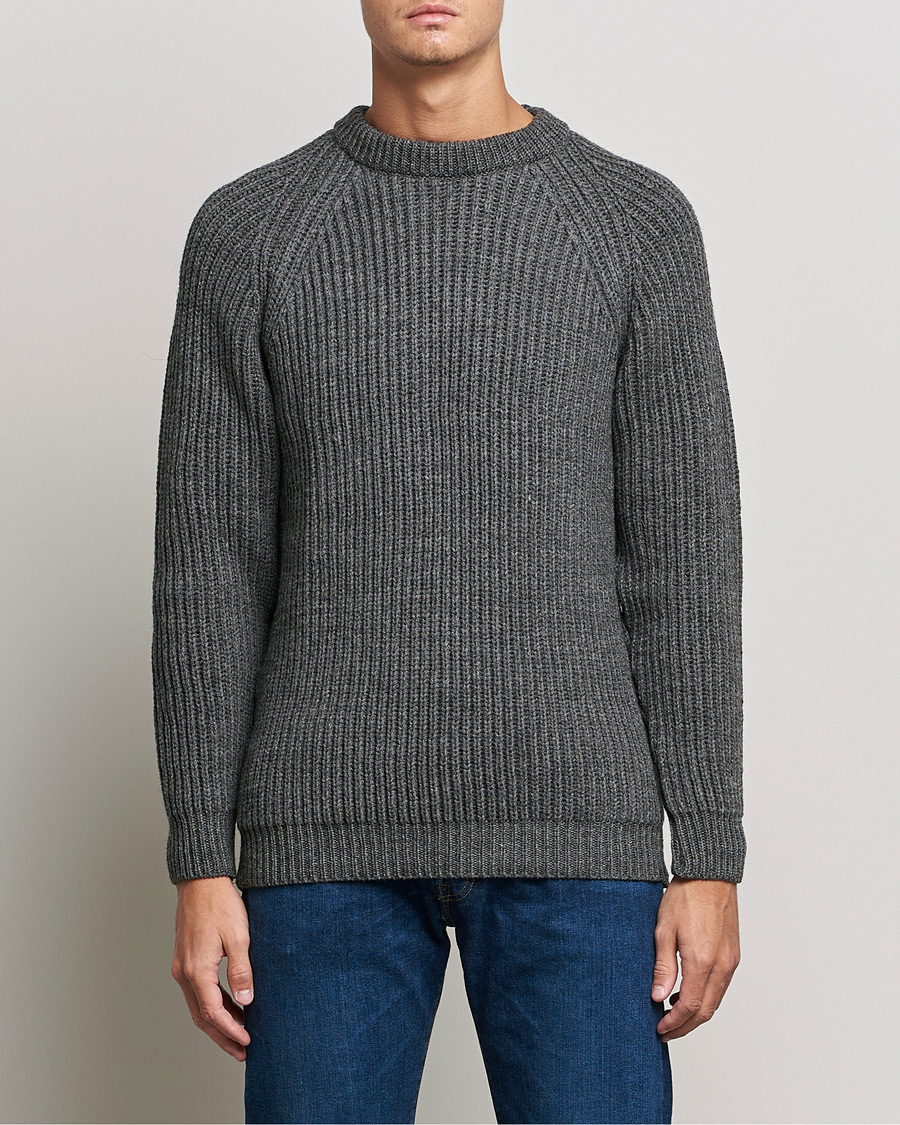 Herren | Pullover | Gloverall | Fisherman Rib Chunky Wool Crew Neck Grey
