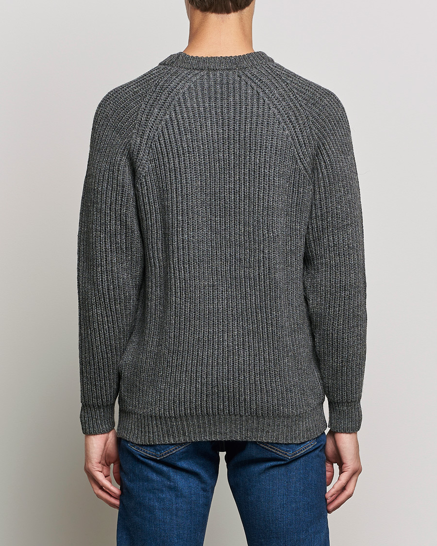 Herren | Pullover | Gloverall | Fisherman Rib Chunky Wool Crew Neck Grey