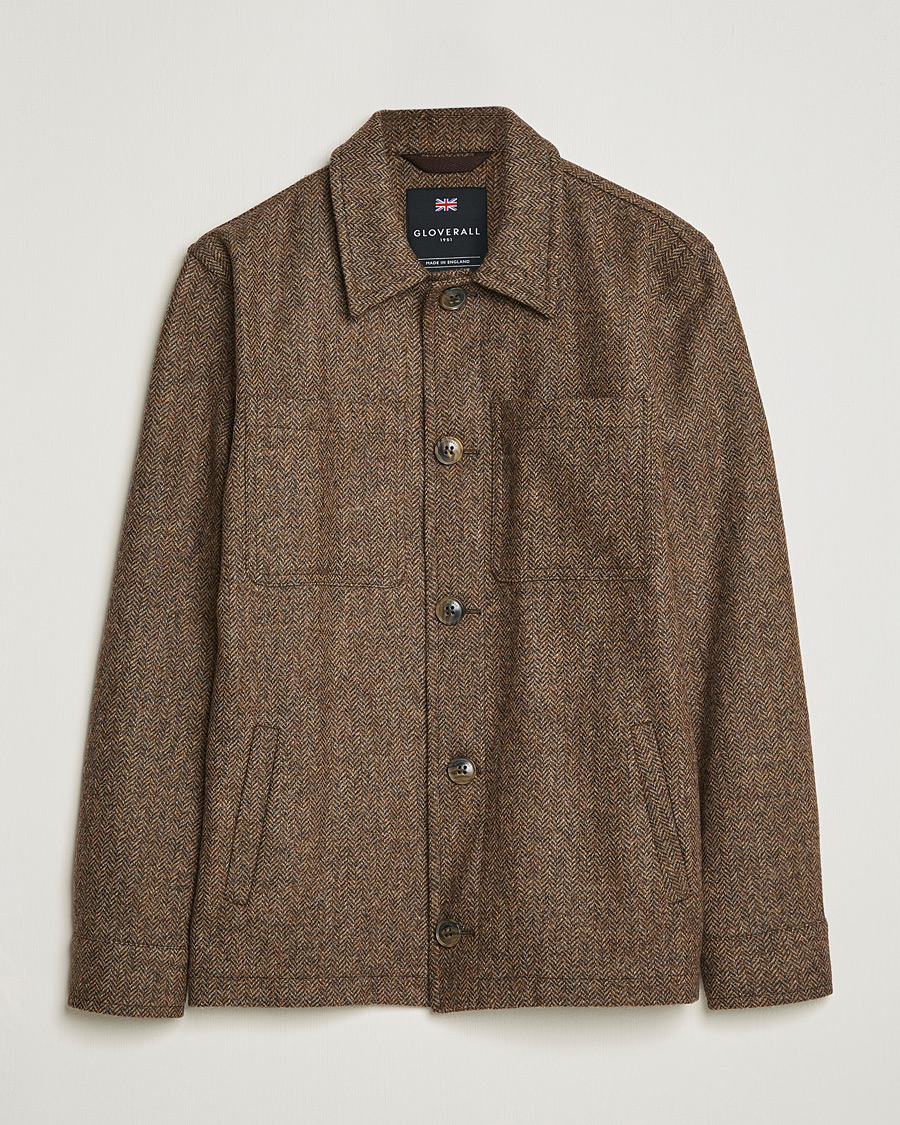 Herren | Jacken | Gloverall | Walter Herringbone Wool Shirt Jacket Tan