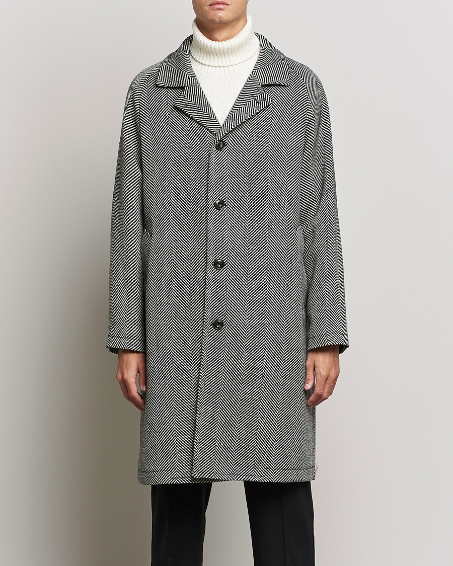 Herren | Jacken | L.B.M. 1911 | Herringbone Raglan Wool Coat Black/White