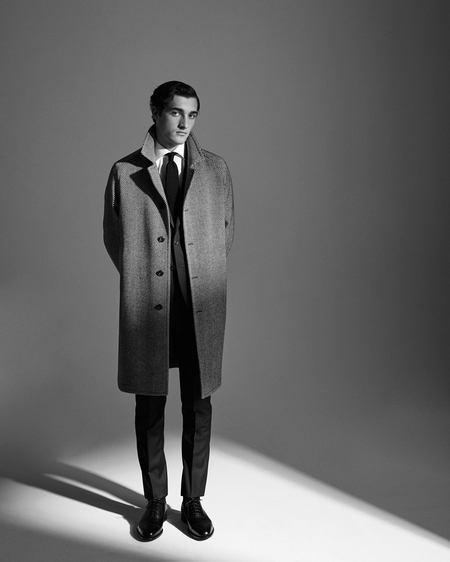 L.B.M. 1911 Herringbone Raglan Wool Coat Black White bei Care of Carl