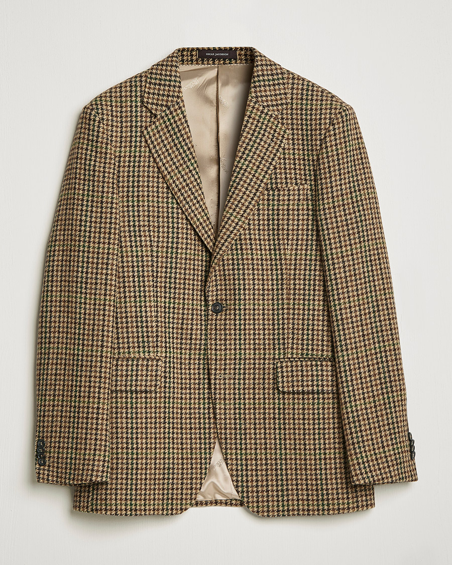 Herren | Sakkos | Oscar Jacobson | Freeman Moon Houndstooth Tweed Blazer Beige