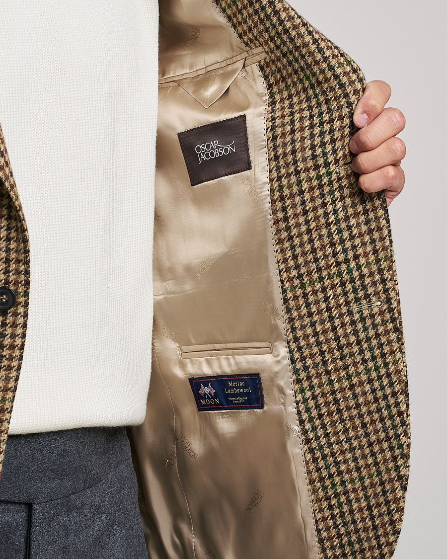 Herren | Sakkos | Oscar Jacobson | Freeman Moon Houndstooth Tweed Blazer Beige