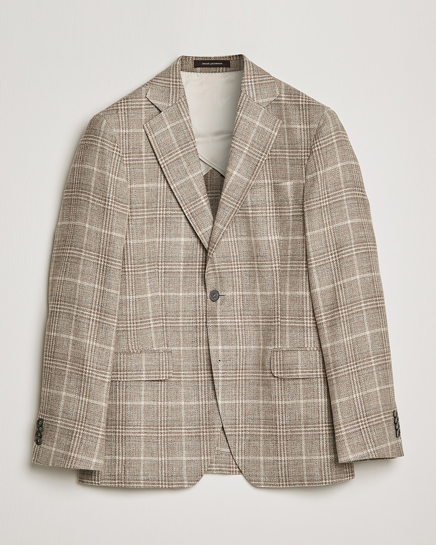 Herren | Sakkos | Oscar Jacobson | Ferry Soft Checked Wool Blazer Beige
