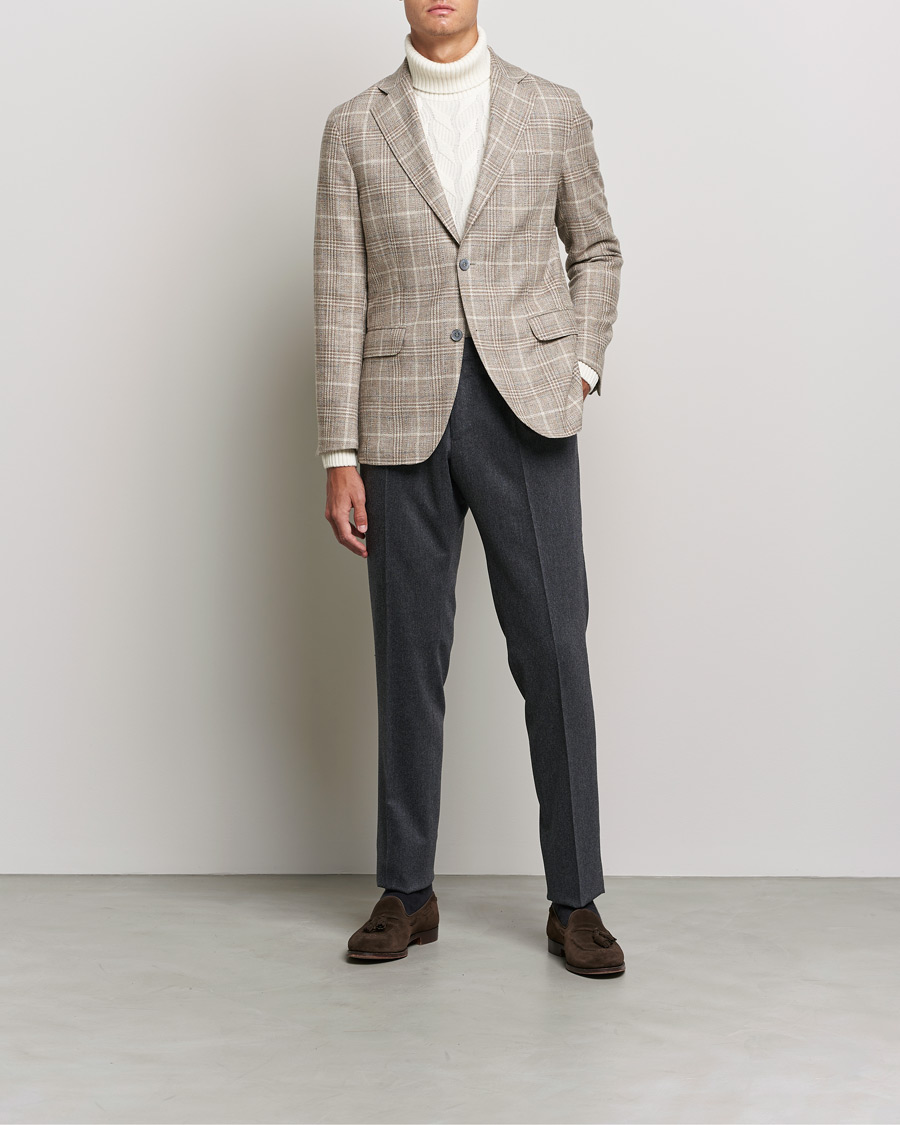 Herren | Sakkos | Oscar Jacobson | Ferry Soft Checked Wool Blazer Beige