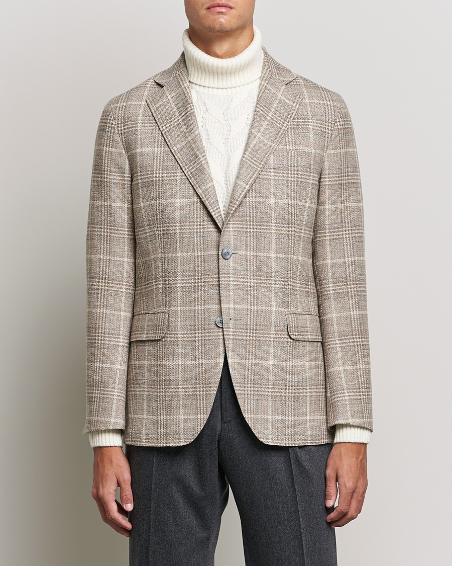Herren | Sakkos | Oscar Jacobson | Ferry Soft Checked Wool Blazer Beige