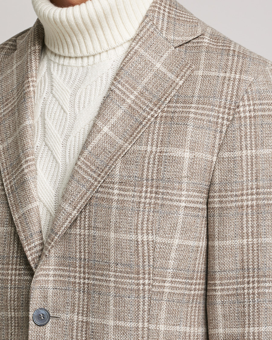 Herren | Sakkos | Oscar Jacobson | Ferry Soft Checked Wool Blazer Beige