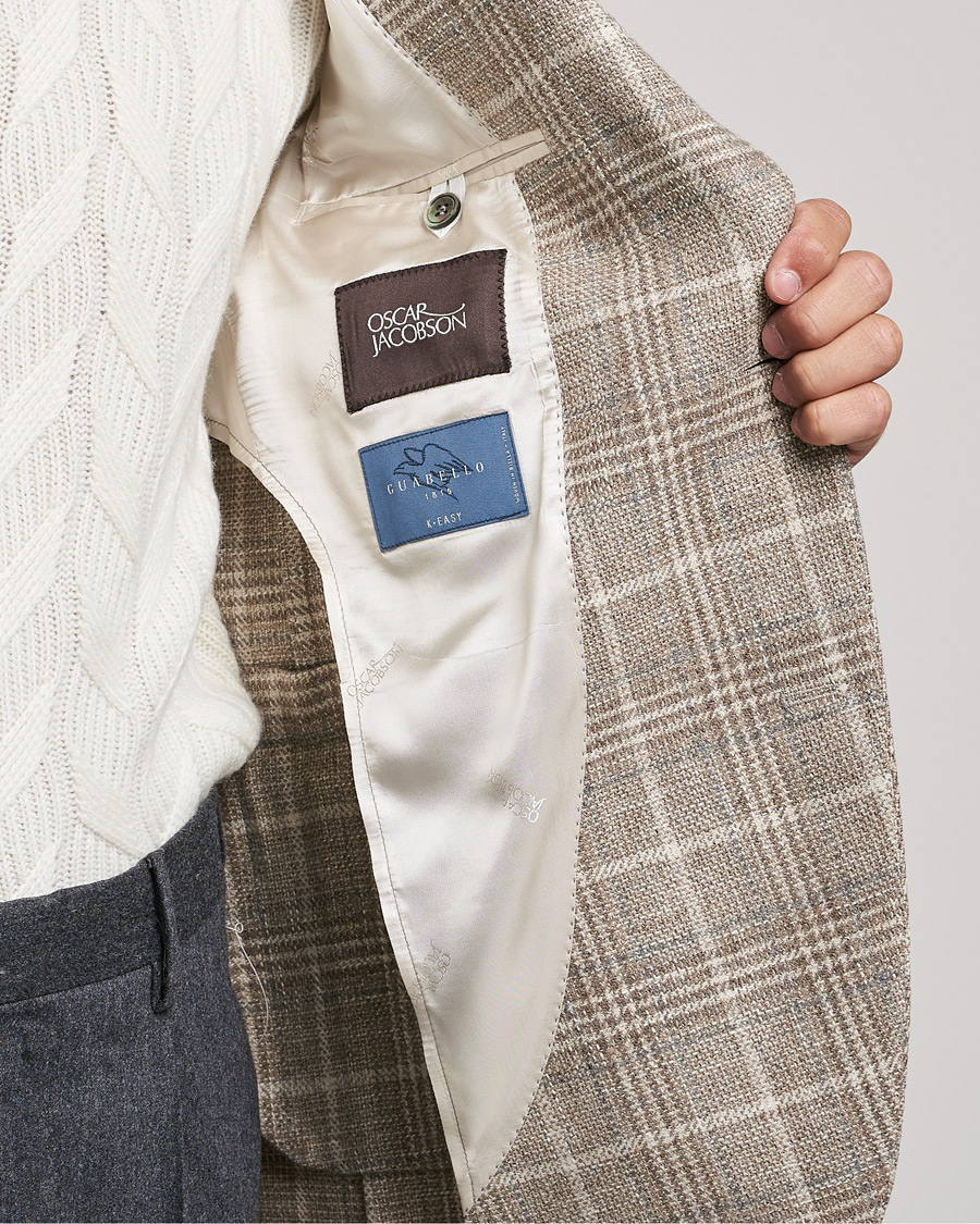 Herren | Sakkos | Oscar Jacobson | Ferry Soft Checked Wool Blazer Beige