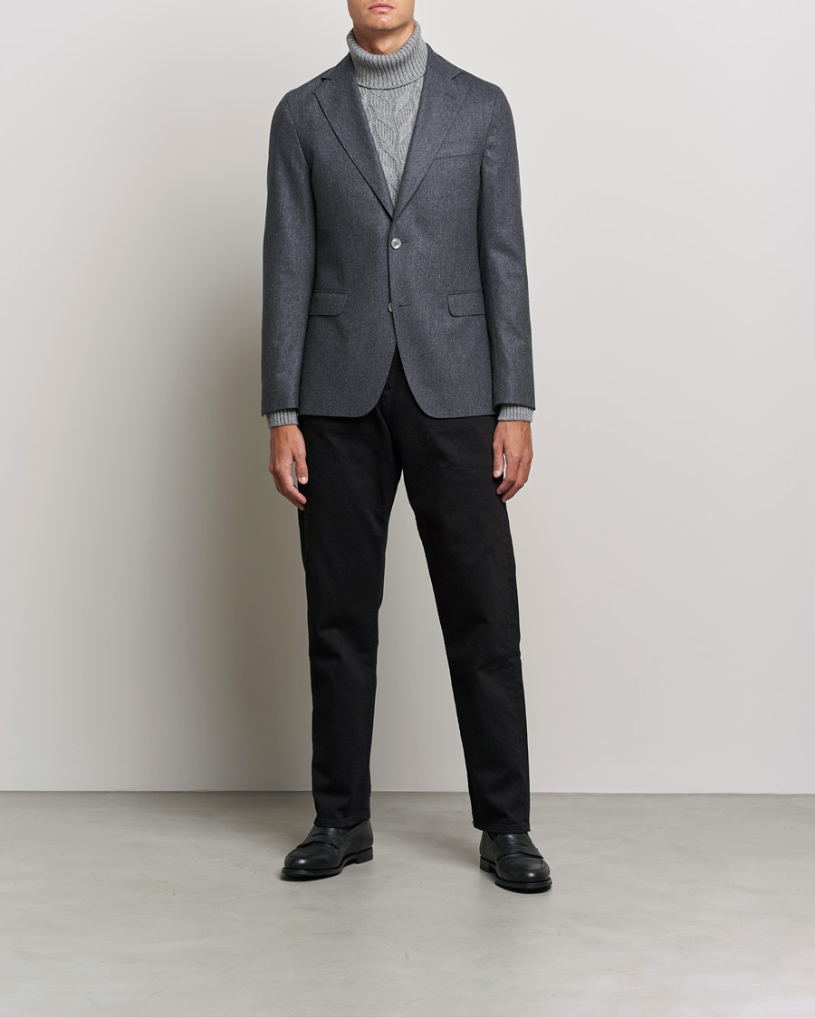 Herren | Sakkos | Oscar Jacobson | Ego Wool Flannel Blazer Grey Melange