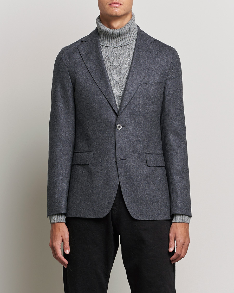 Herren | Sakkos | Oscar Jacobson | Ego Wool Flannel Blazer Grey Melange