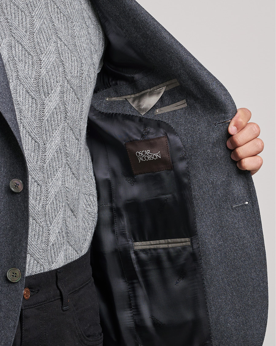 Herren | Sakkos | Oscar Jacobson | Ego Wool Flannel Blazer Grey Melange