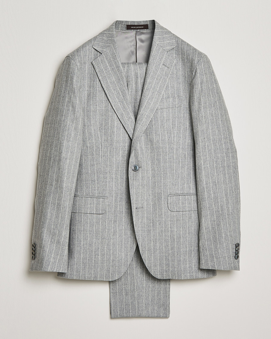 Herren | Anzüge | Oscar Jacobson | Ego Pinstripe Wool Flannel Suit Grey Melange