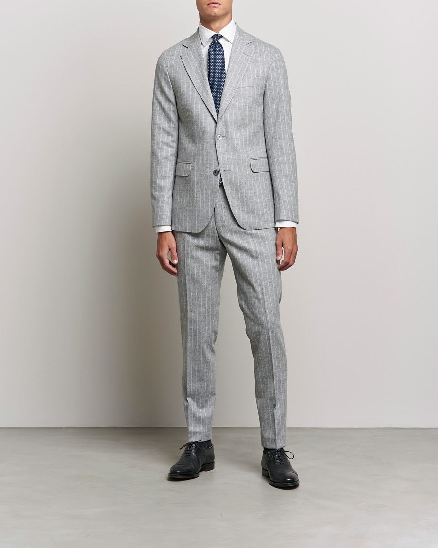 Herren | Anzüge | Oscar Jacobson | Ego Pinstripe Wool Flannel Suit Grey Melange