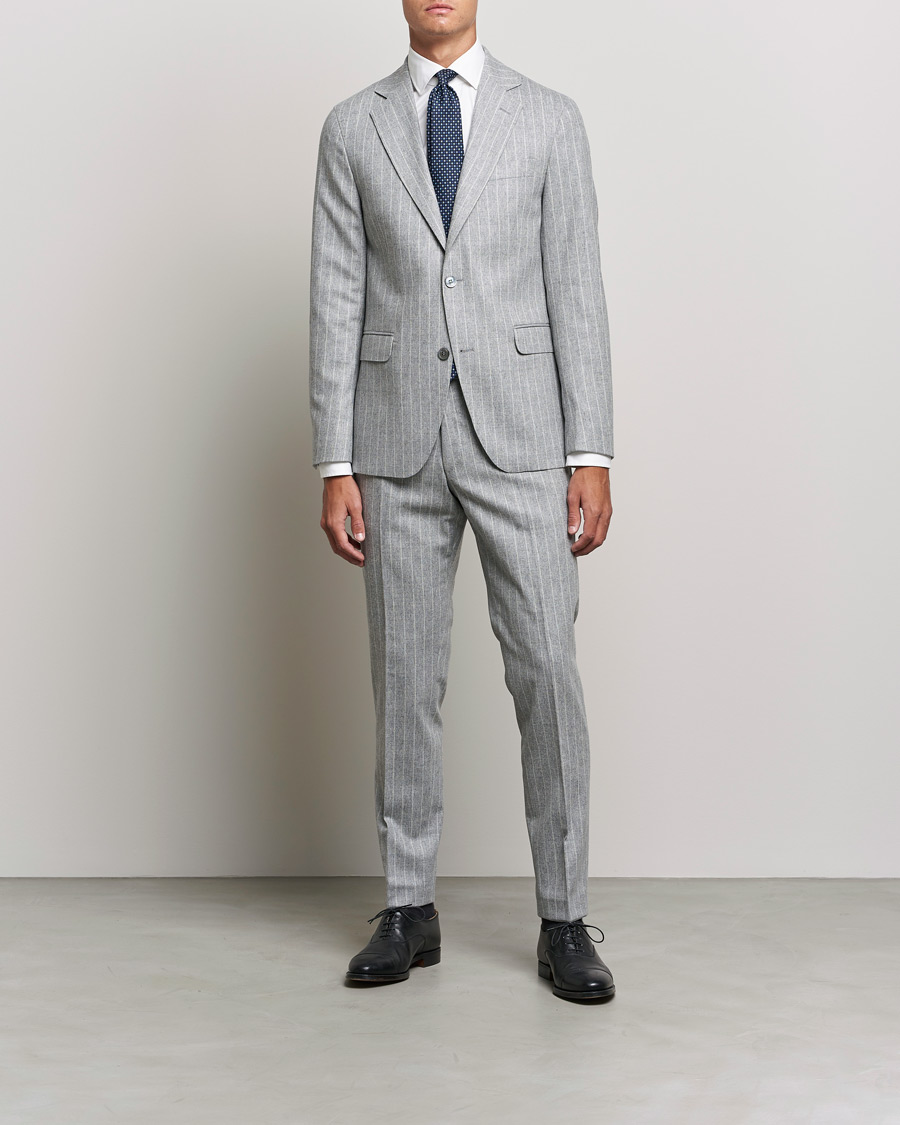 Herren | Anzüge | Oscar Jacobson | Ego Pinstripe Wool Flannel Suit Grey Melange