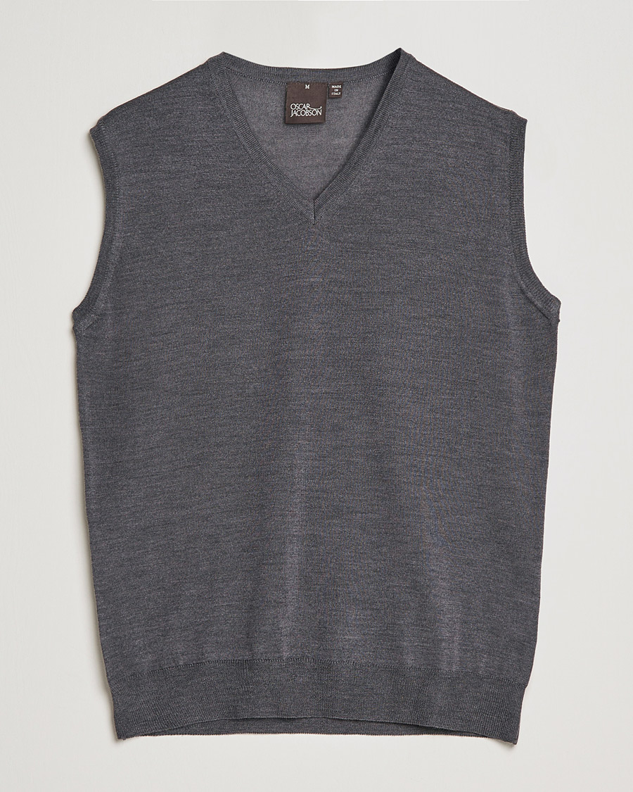 Herren | Pullover | Oscar Jacobson | Roger Extrafine Merino Vest Grey