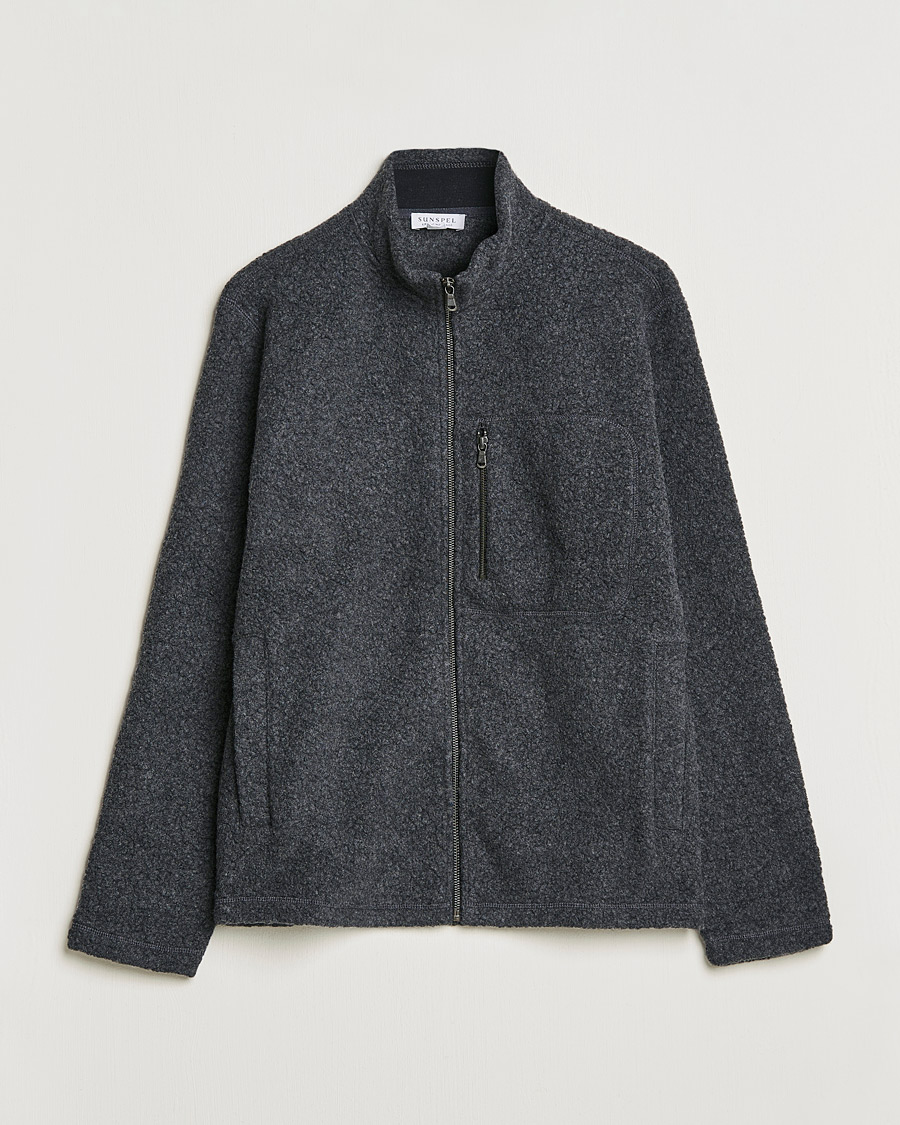 Herren | Pullover | Sunspel | Eco Wool Full Zip Fleece Jacket Charcoal Melange