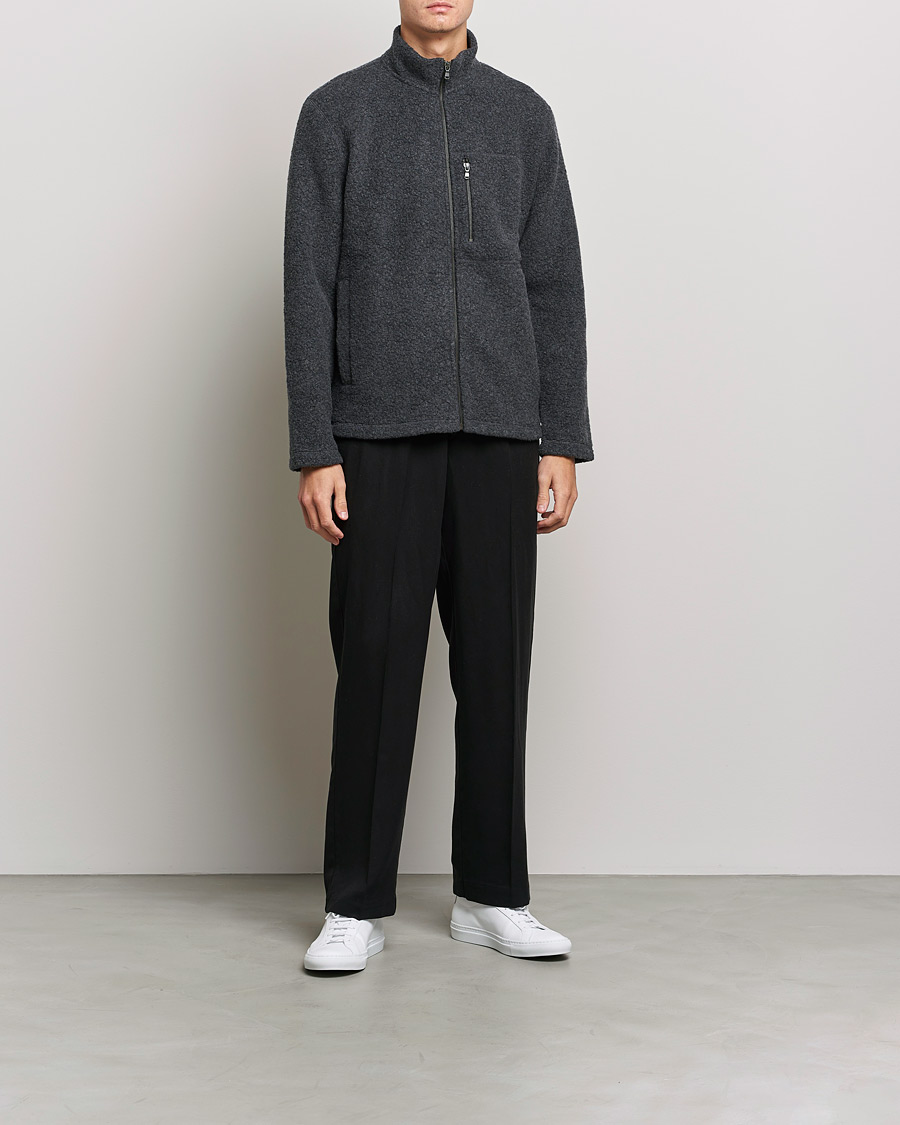 Herren | Pullover | Sunspel | Eco Wool Full Zip Fleece Jacket Charcoal Melange