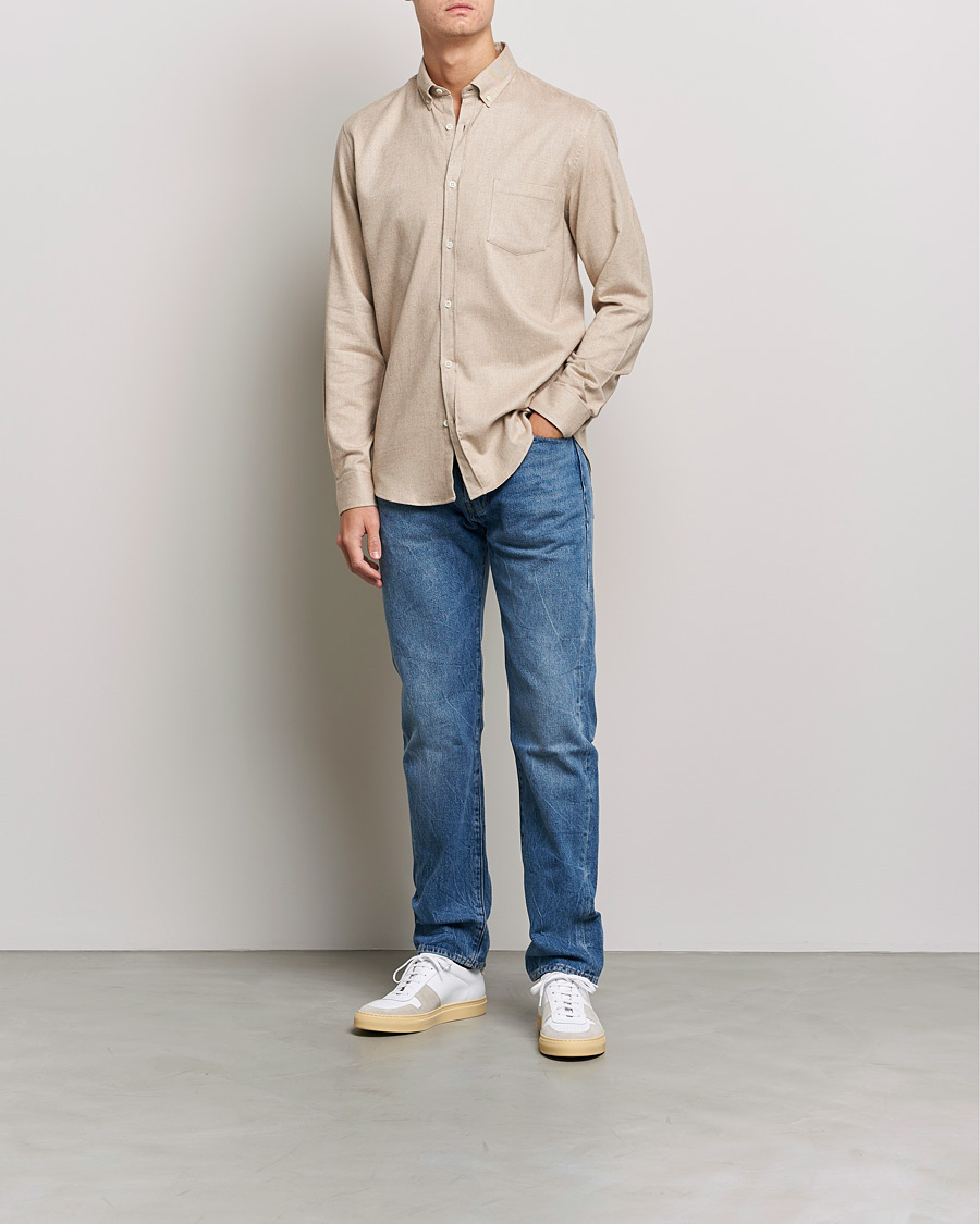 Herren | Hemden | Sunspel | Brushed Cotton Flannel Shirt Oatmeal Melange