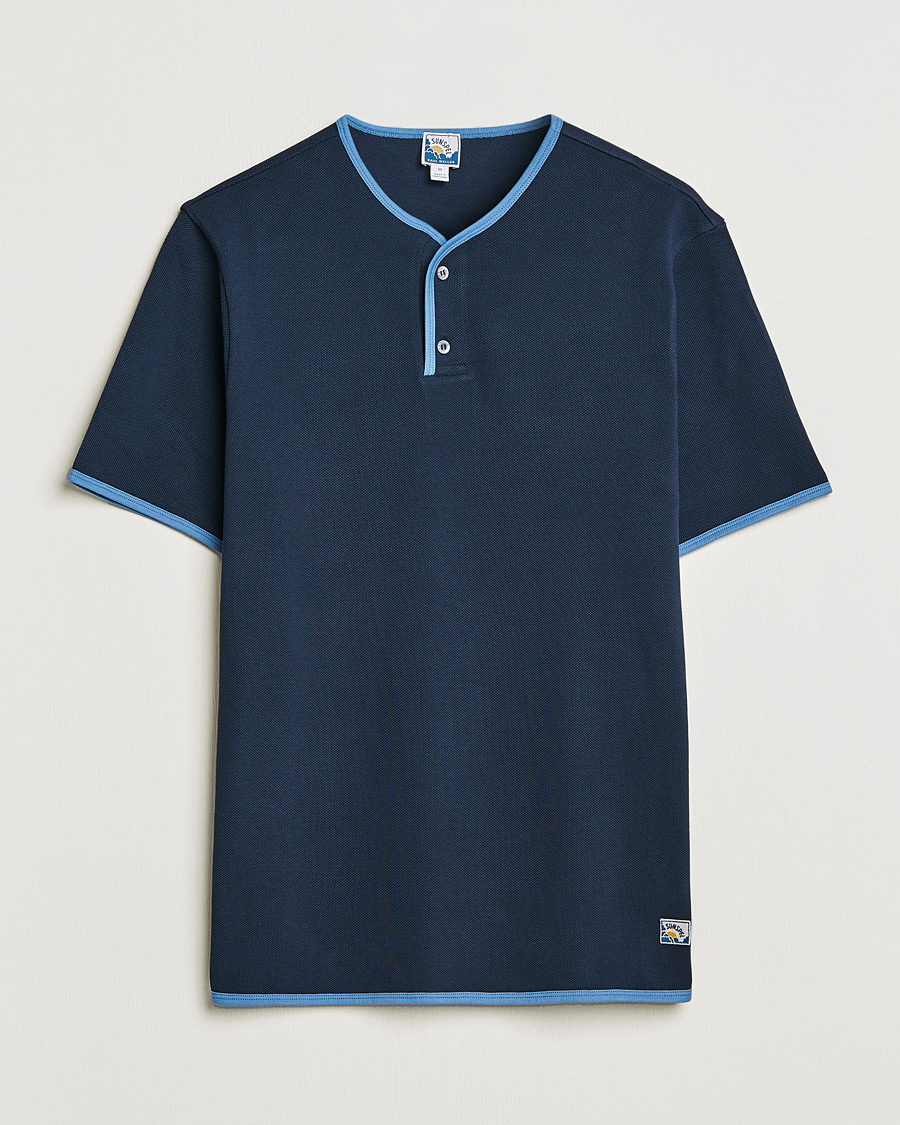 Herren | T-Shirts | Sunspel | Paul Weller Heavy Cotton Pique Henley T-Shirt Navy