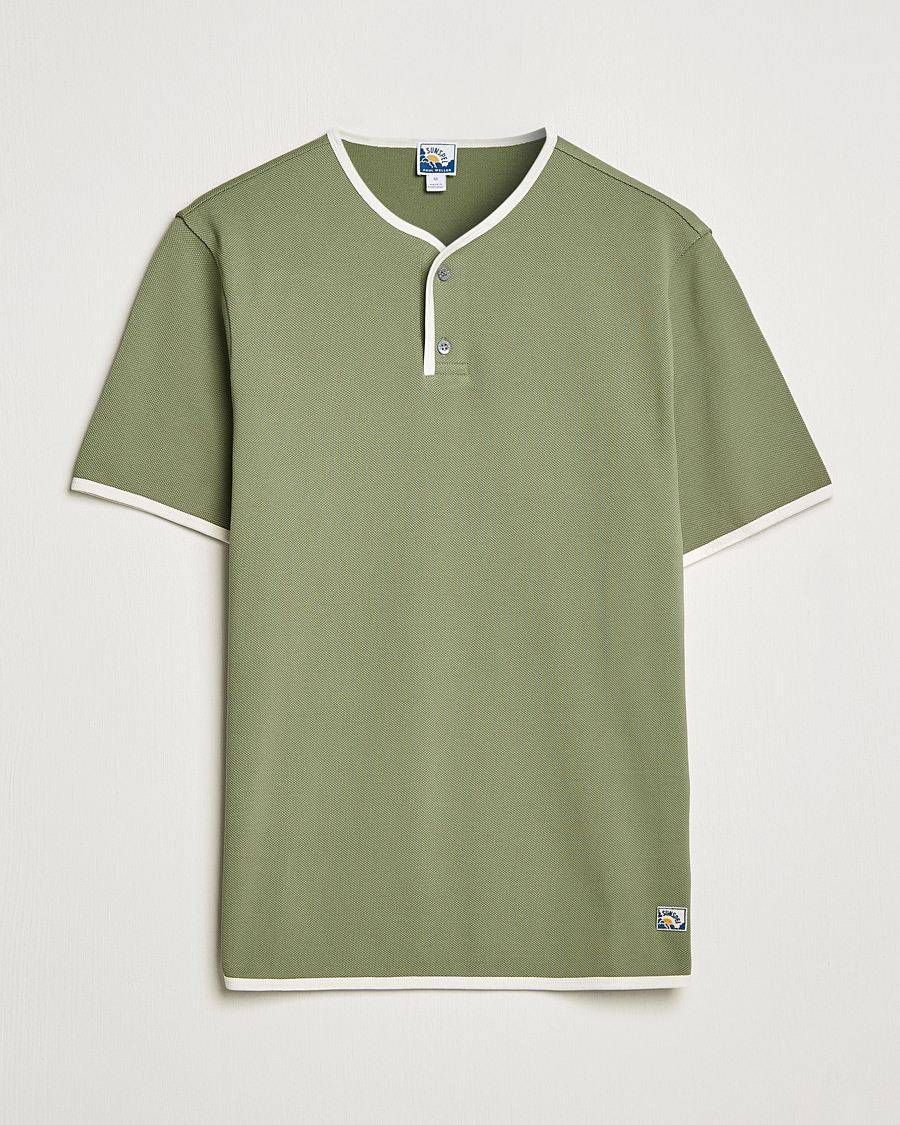 Herren | T-Shirts | Sunspel | Paul Weller Heavy Cotton Pique Henley T-Shirt Dark Sage