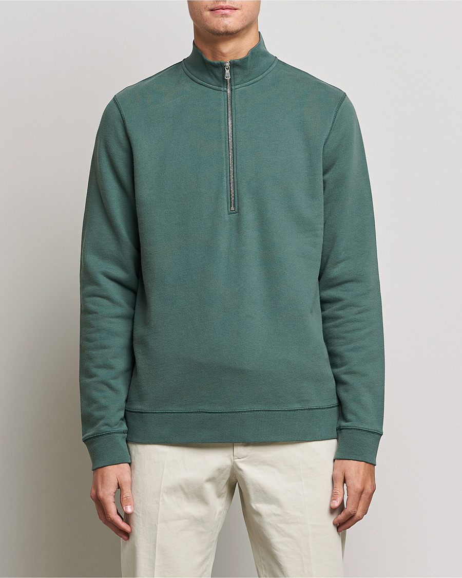 Herren | Sale | Sunspel | Loopback Half Zip Sweatshirt Racing Green