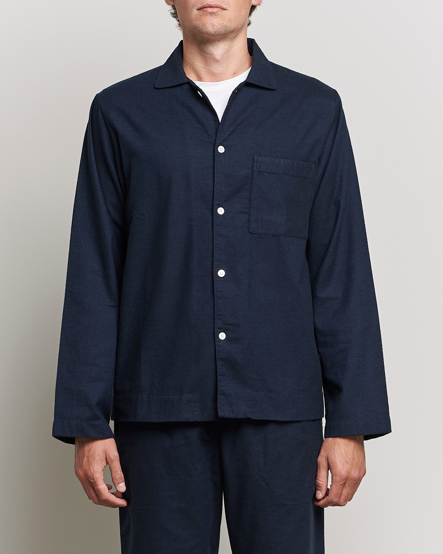 Herren | Pyjama Oberteile | Tekla | Flannel Pyjama Shirt Midnight Blue