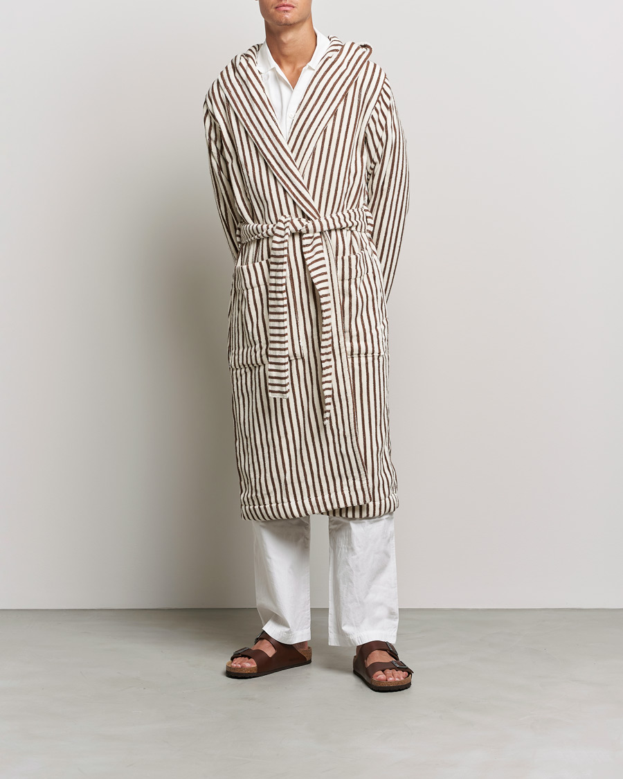 Herren | Morgenmantel | Tekla | Organic Terry Hooded Bathrobe Kodiak Stripes