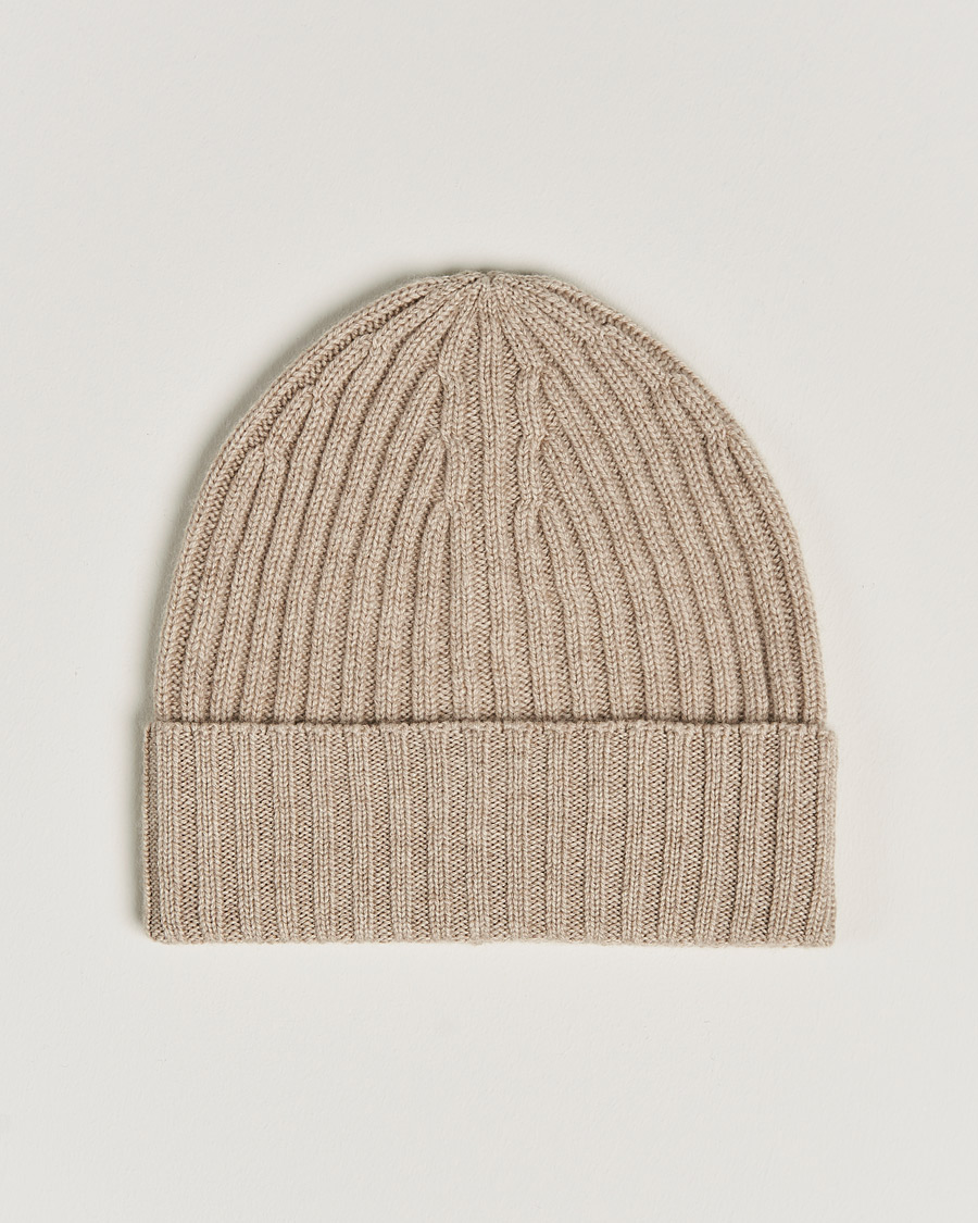 Herren | Piacenza Cashmere Ribbed Cashmere Beanie Light Beige | Piacenza Cashmere | Ribbed Cashmere Beanie Light Beige
