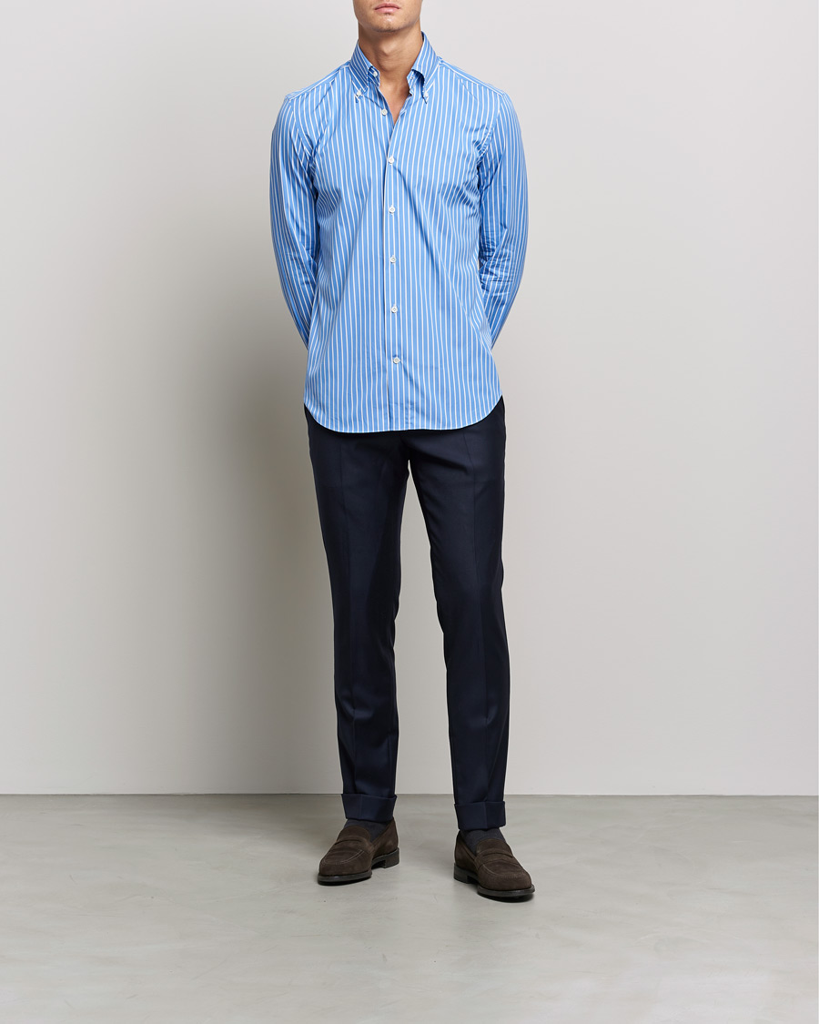 Herren |  | Mazzarelli | Soft Button Down Stripe Shirt Blue/White