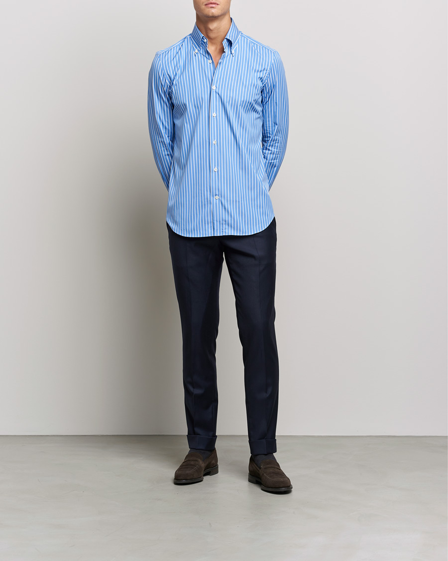 Herren | Hemden | Mazzarelli | Soft Button Down Stripe Shirt Blue/White