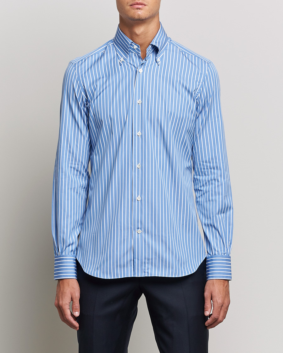 Herren | Hemden | Mazzarelli | Soft Button Down Stripe Shirt Blue/White