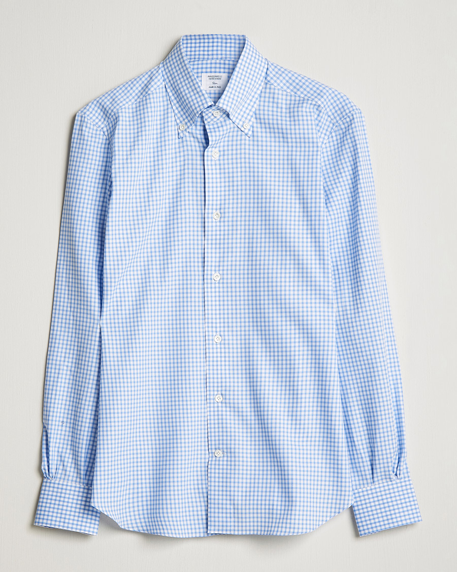 Herren |  | Mazzarelli | Soft Button Down Check Oxford Shirt Light Blue