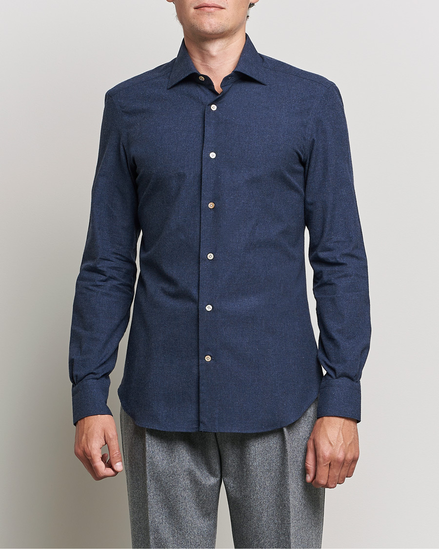 Herren | Flannellhemden | Mazzarelli | Soft Flannel Shirt Navy