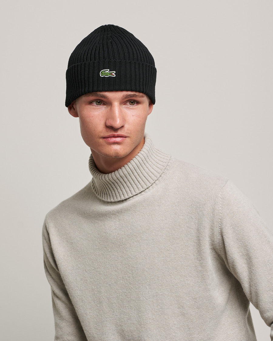 Herren | Lacoste Wool Knitted Beanie Black | Lacoste | Wool Knitted Beanie Black
