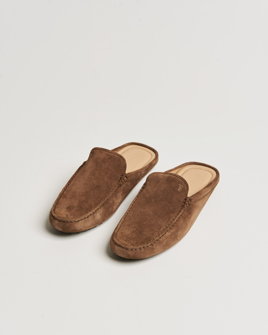 Herren | Tod's Gommino Slippers Dark Brown Suede | Tod's | Gommino Slippers Dark Brown Suede