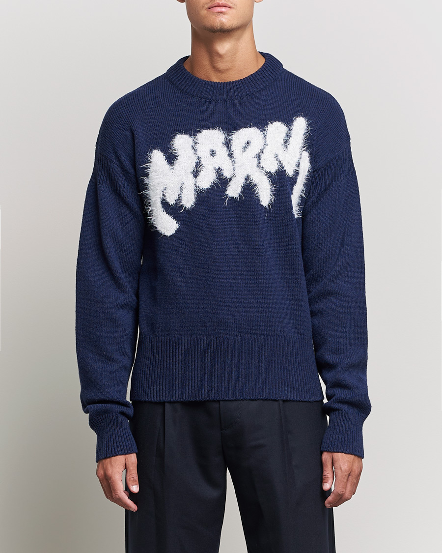 Herren | Strickpullover | Marni | Mohair Logo Sweater Navy