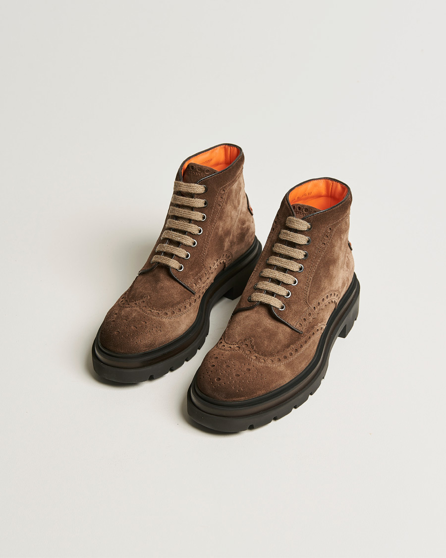 Herren | Boots | Santoni | Brogue Winter Boot Dark Brown Suede