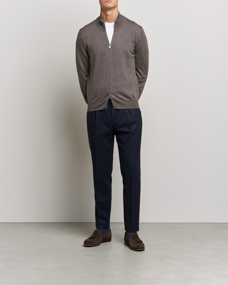 Herren | Pullover | Gran Sasso | Merino Fashion Fit Full Zip Mud Brown