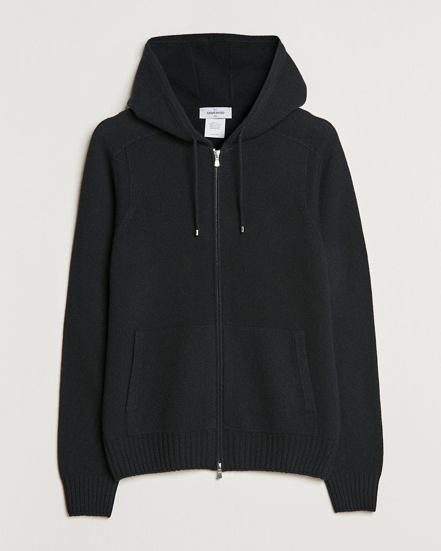Black wool hoodie top