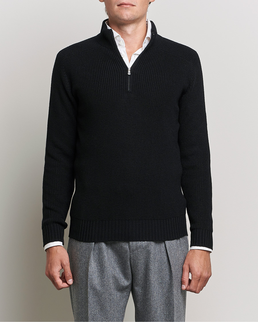 Herren | Pullover | Gran Sasso | Rainwool Half Zip Black