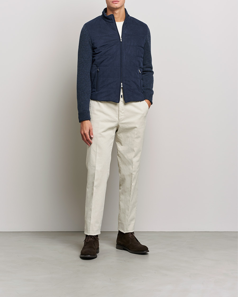Herren | Pullover | Gran Sasso | Wool/Alcantara Full Zip Navy