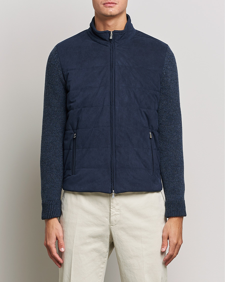 Herren | Pullover | Gran Sasso | Wool/Alcantara Full Zip Navy